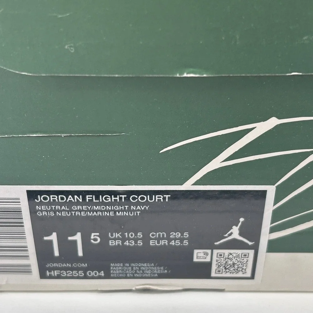 Jordan Flight Court Mens 11.5 Grey Midnight Navy Gum FV5555-004 Retro Sneakers